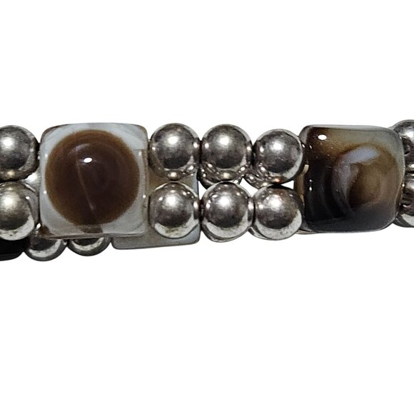 Elegant Agate Chunky Beaded Stretch Bracelet Silver Tone Fashion Jewelry Women - Picture 4 of 7
